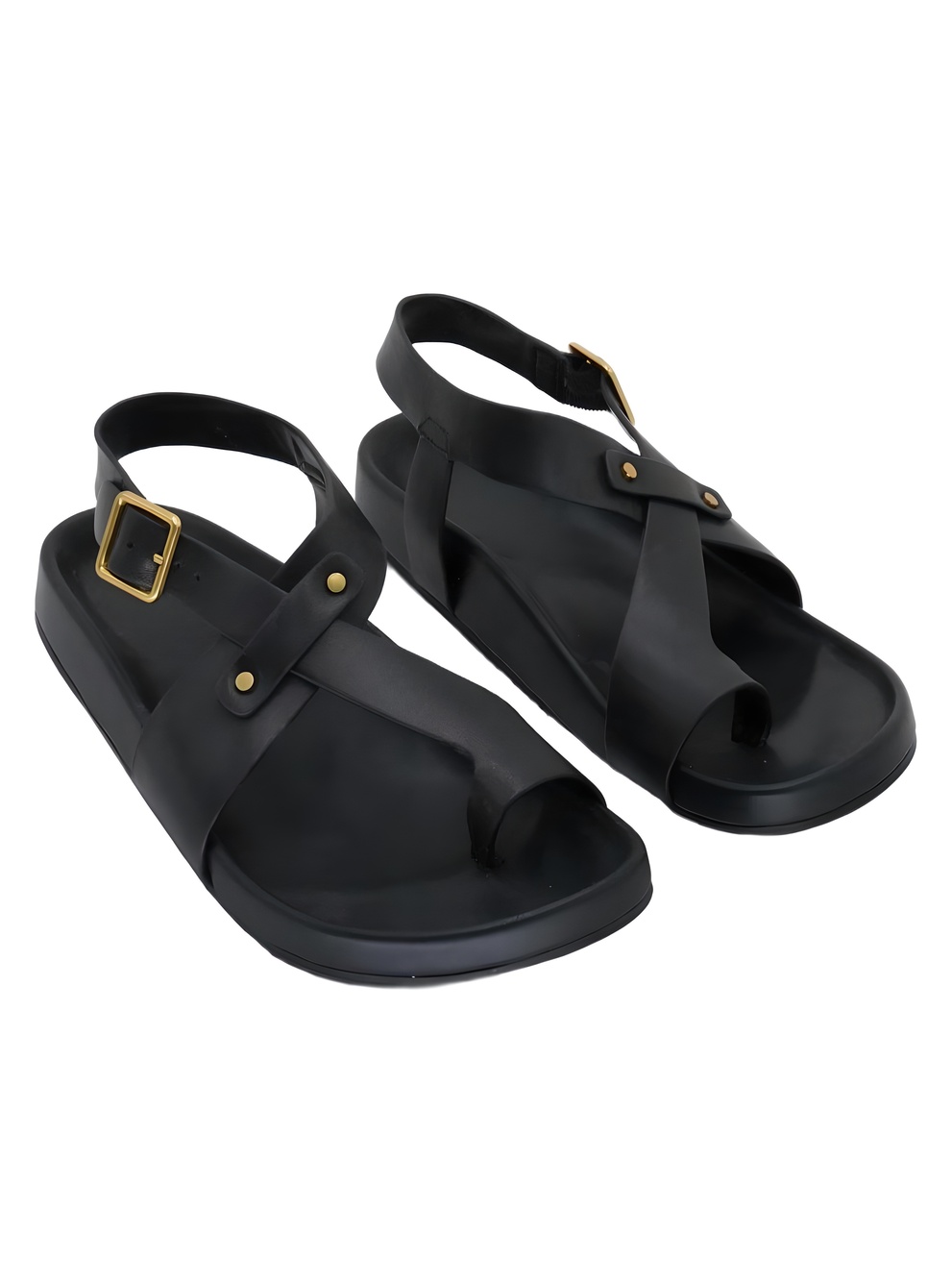 Franco Sarto Blair Black Leather Toe Loop Flat Sandals Size 9.5M